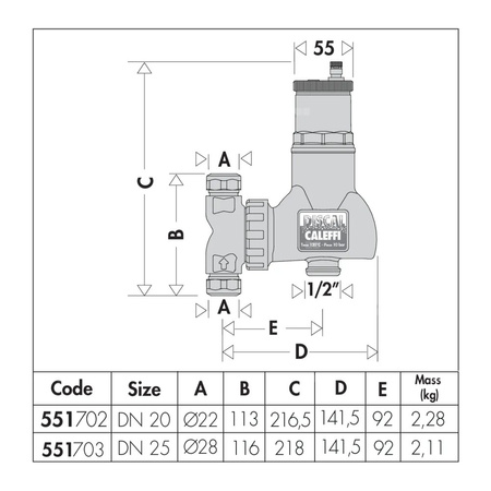 Separator CALEFFI DISCAL, 10 bar / 110'C, 3/4''