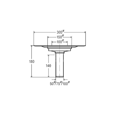 Advantix-odpływ balkonowy/tarasowy korpus nr wzoru 4944.21 DN: 50 wydajność odpływu przy wysokości spiętrzenia 35 mm (wg PN-EN 1253): 2.5 odpływ pionowy
