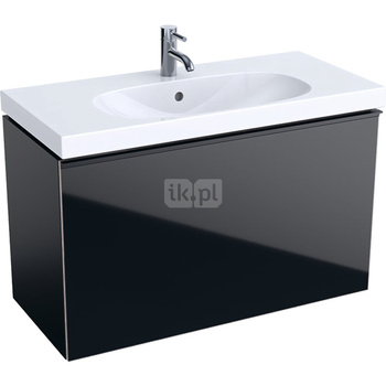 Dolna szafka pod umywalkę Acanto, B90, z 1 szufladą i 1 szufladą wewnętrzną, krótka, syfon oszczędzający przestrzeń, czarny mat