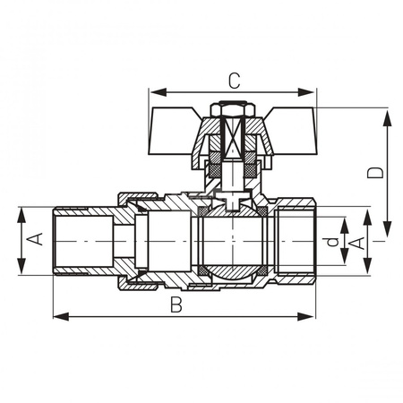 Zawór kulowy FERRO Normal ze śrubunkiem 1'' GZ x GW, uchwyt: motylek