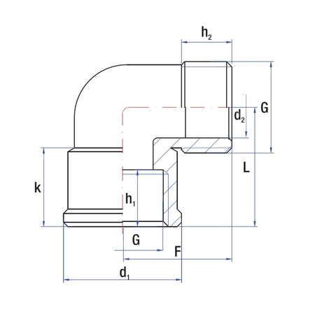 Kolano 90' RUMET mosiądz 1'' x 1'' (GW x GZ), 37 mm