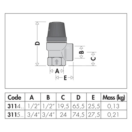 Zawór przelewowy CALEFFI 311 mosiądz 7 bar gw x gw 3/4''