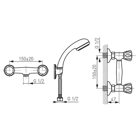STANDARD bateria natryskowa ścienna, chrom