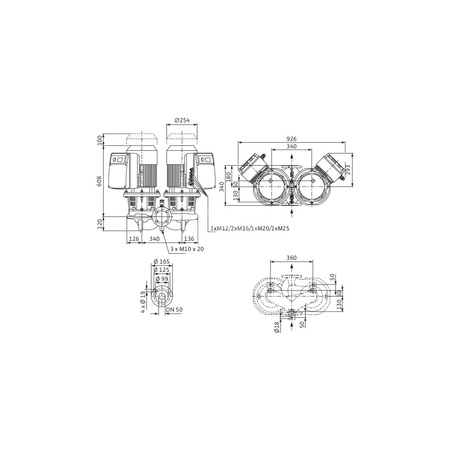 Pompa obiegowa WILO CronoTwin-DL-E 50/170-7,5/2-R1-S1 typu in-line z silnikiem znormalizowanym 50/60 Hz, moc silnika 7.5kW 13.4 A 2900 obr/min, wlot Kołnierz DN 50