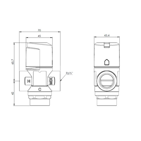 Zawór regulacyjny termostatyczny do wody ciepłej AFRISO ATM 333 mosiądz GW 3/4'', DN 20, zakres temp. 35-60'C, Kvs 1.6 m3/h, maksymalna temperatura 90'C, maksymane ciśnienie 10 bar