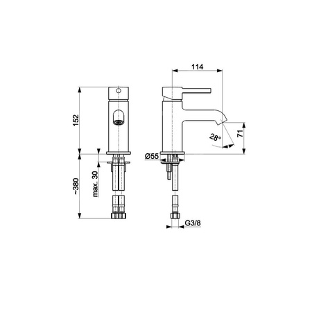 Bateria umywalkowa stojąca KFA Armatura MOZA click clack, chrom, montaż blat / otwór na baterię
