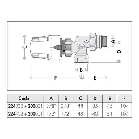 Kątowy zawór grzejnikowy do rur stalowych (i miedzianych z serią 441) 1/2"