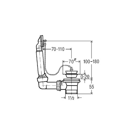 Komplet odpływowo-przelewowy przeznaczenie: zlewozmywak, tworzywo sztuczne, nr wzoru 7462.71 G: 1½ fi: 70 wysokość zabudowy dolnej części zaworu: 55