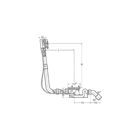 Rotaplex Trio-komplet odpływowo-przelewowy jednostka funkcyjna nr wzoru 6141.72 DN: 40/50 długość cięgna Bowdena: 1070 L: 150–680 H: 180–480 wanna o długości niestandardowej do wanien z otworem odpływowym fi 90