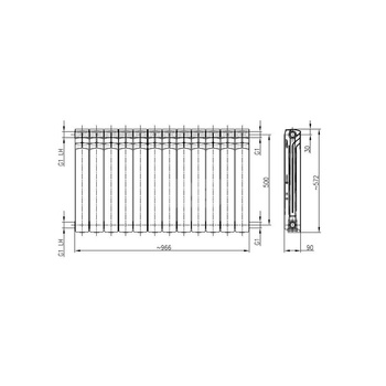 Grzejnik żeberkowy KFA Armatura G500/F 572 x 966 mm, kolor grafit (RAL 9007), moc 1692 W