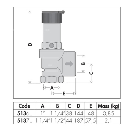 Zawór przelewowy CALEFFI 513 mosiądz 6 bar gw x gw 1 1/4'' x 1 1/2''