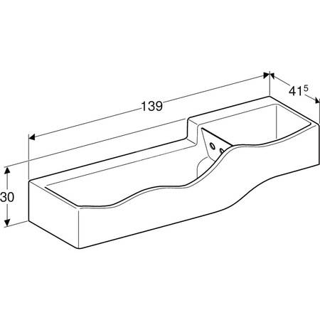 Umywalka GEBERIT Bambini podwójna 3-stanowiskowa prostokątna (rynna, bez elementów dekoracyjnych), biała, 1390mm, bez otworu na baterię, bez odpływu przelewowego, półka od ściany