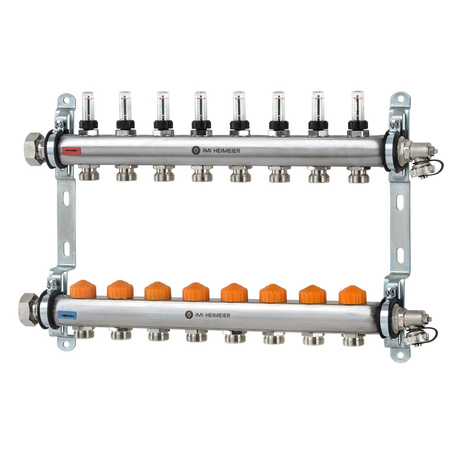 Rozdzielacz ogrzewania podłogowego Dynacon z automatyczną regulacją przepływu 8 obwodów