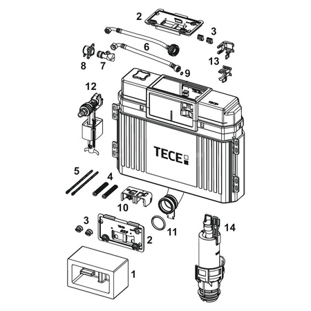 Spłuczka podtynkowaTECETECE, 522 x 485 x 141 mm, uruchamiana od góry, uruchamiana od przodu, z kolanem odpływowym 50mm