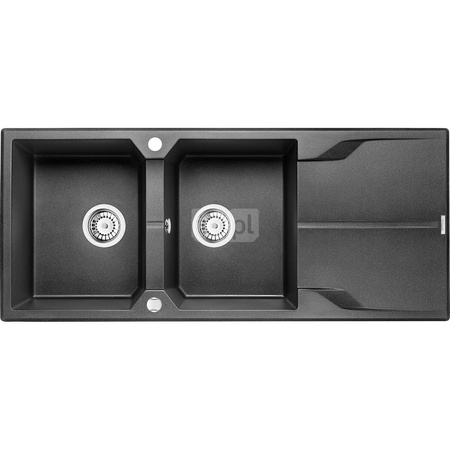 Deante Andante Zlewozmywak granitowy 2-komorowy z ociekaczem - grafitowy