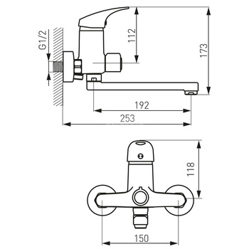 Bateria umywalkowa ścienna FERRO ONE, chrom, z przyłączem natrysku