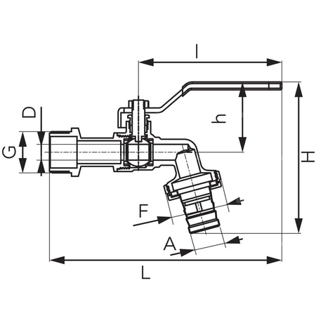 Zawór kulowy FERRO F-Comfort czerpalny 3/8'' x 3/4'' GZ x złączka do węża, uchwyt: dźwignia