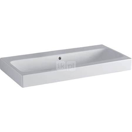 Umywalka GEBERIT iCon prostokątna, biała, 900mm, bez otworu na baterię, bez odpływu przelewowego, półka od ściany