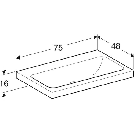Umywalka GEBERIT iCon Light prostokątna, biała, 750mm, bez otworu na baterię, bez odpływu przelewowego, półka od ściany