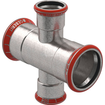 Czwórnik GEBERIT Mapress C-Stahl redukcyjny stal, 42 mm x 28 mm x 42 mm x 28 mm DN 40 x DN 25 x DN 40 x DN 25, mz x mz x mz x mz