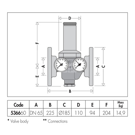 Regulator ciśnienia CALEFFI, kołnierzowe, 16 bar