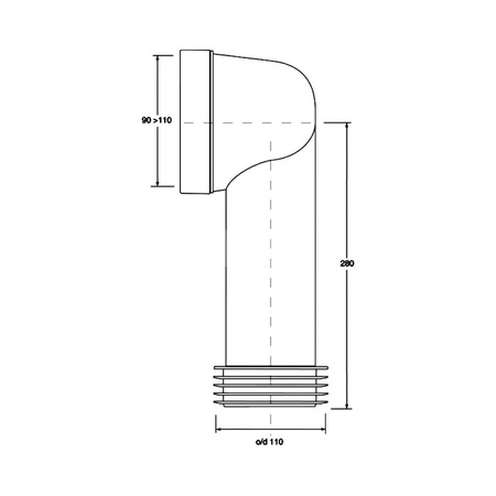 Przyłącze kanalizacyjne, długie L-275mm,wejście 90-110mm,wyjście 110mm, kąt 90