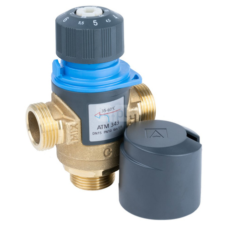 Zawór regulacyjny termostatyczny do wody ciepłej AFRISO ATM 343 mosiądz GZ 3/4'', DN 15, zakres temp. 35-60'C, Kvs 1.6 m3/h, maksymalna temperatura 90'C, maksymane ciśnienie 10 bar