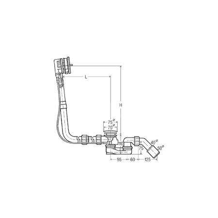 Multiplex Trio-komplet odpływowo-przelewowy Visign MT3 nr wzoru 6161.71 DN: 40/50 długość cięgna Bowdena: 1070 L: 100–680 H: 180–480 wanna o długości niestandardowej do wanien z otworem odpływowym fi 52