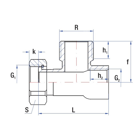 Śrubunek nakrętny 90° RUMET Mosiądz R 1'' x 1'' x 1/2''