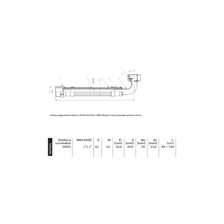 Wąż przyłączeniowy elastyczny PERFEXIM PHA-9156 DN 25, gw x gz, 1'' x 1'', długość 700 mm