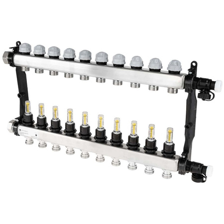 Rozdzielacz do ogrzewania podłogowego AFRISO ProCalida VA 1C 10-obieg. stal nierdzewna GZ 1'' x Euroconus 3/4''