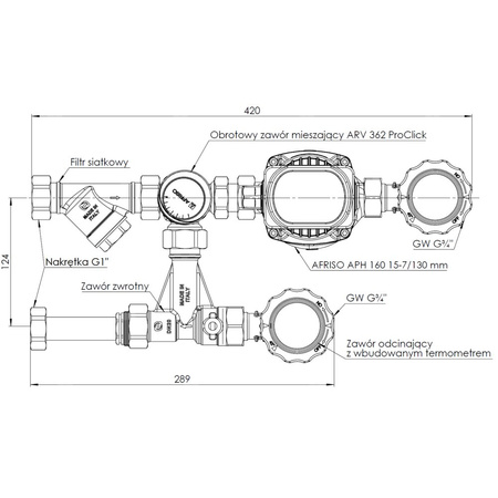 Grupa pompowa AFRISO BPS 996 AP nakrętka x GW 1'' x 3/4'', z zaworem mieszającym, z pompą obiegową