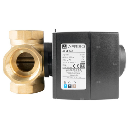 Zawór obrotowy czterodrogowy AFRISO ARV 485 ProClick, mieszający, Siłownik elektryczny ARM 343 ProClick, DN 32