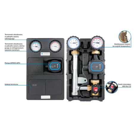 Grupa pompowa AFRISO PrimoTherm K 180-2 DN 25 AP 3-WM GZ x GW 1 1/2'' x 1'', z zaworem mieszającym, z izolacją, z pompą obiegową