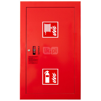 Hydrant DN52 wnękowy z koszem, 850x500x200mm, z miejscem na gaśnicę, wąż 2x20m, zamek patent, RAL 3000