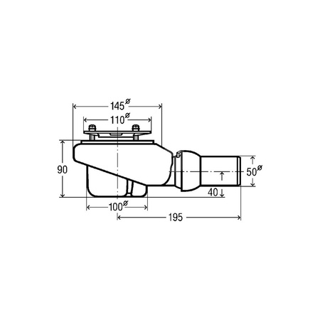 Tempoplex Plus-odpływ jednostka funkcyjna nr wzoru 6960.1 DN: 50 H: 90 do płytkich brodzików z otworem odpływowym fi 90