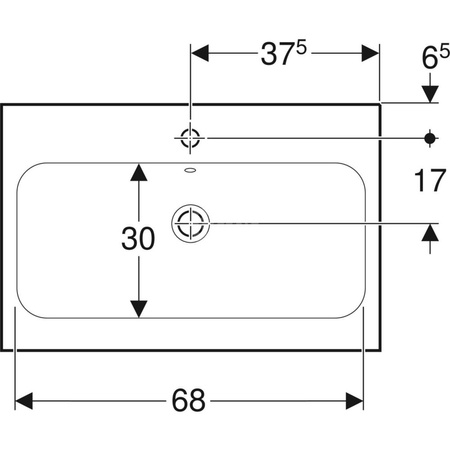 Umywalka GEBERIT iCon Light prostokątna, biała, 750mm, otwór na baterię na środku, z odpływem przelewowym, półka od ściany