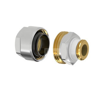 Złącze FLAMCO MEIBES PLUS DVGW Dwuczęściowy, mosiądz (Niklowanie) / mosiądz, 1/2'' x 3/8'' (GZ gazowy walcowy x PZ), 48 mm z uszczelką, PN10 bar