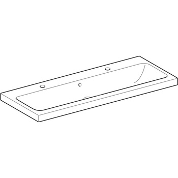 Umywalka GEBERIT iCon Light 2-stanowiskowa prostokątna, biała, 1200mm, otwór na baterię z lewej i prawy, z odpływem przelewowym, półka od ściany