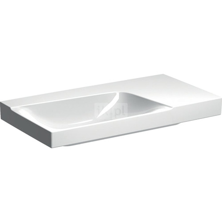 Umywalka GEBERIT Xeno2 prostokątna, biała, 900mm, bez otworu na baterię, bez odpływu przelewowego, półka z prawej
