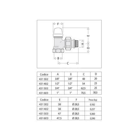 Grzejnikowy zawór odcinający kątowy do rur stalowych 1/2"