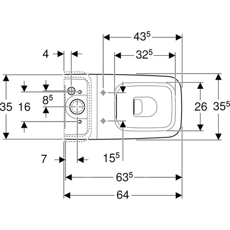 Stojąca miska WC Geberit iCon Square do spłuczki nasadzanej, ceramiczna muszla toaletowa, kryte mocowania, Rimfree