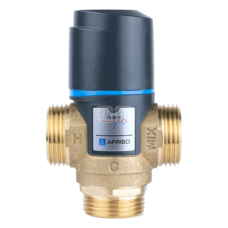 Zawór regulacyjny termostatyczny do wody ciepłej AFRISO ATM 363 ze śrubunkami mosiądz GZ 1'', DN 20, zakres temp. 35-60'C, Kvs 1.6 m3/h, maksymalna temperatura 90'C, maksymane ciśnienie 10 bar