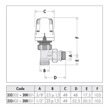 DYNAMICAL® – Kątowy dynamiczny termostatyczny zawór grzejnikowy 1/2”, 23p.1,5 GZ zakres przep. 10-80 l/h