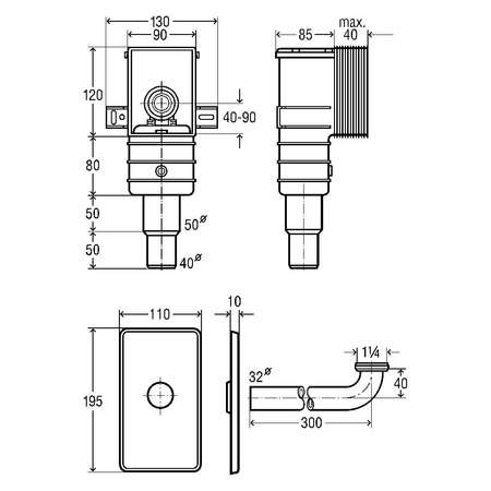 Syfon, przeznaczenie: montaż podtynkowy, 1 1/4 x 50 / 40, tworzywo sztuczne / chrom, nr wzoru 5633.1PL