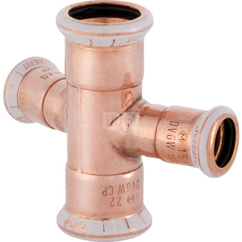 Czwórnik GEBERIT Mapress Kupfer 30' Cu, 22 mm x 15 mm x 22 mm x 15 mm DN 20 x DN 12 x DN 20 x DN 12, mz x mz x mz x mz