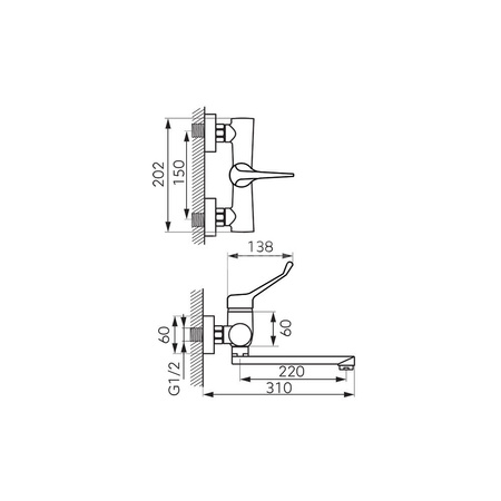 Bateria zlewozmywakowa ścienna FERRO ALGEO MEDICO, kolor chrom