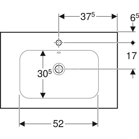 Umywalka GEBERIT iCon Light prostokątna, biała, 750mm, otwór na baterię na środku, z odpływem przelewowym, półki z obu stron