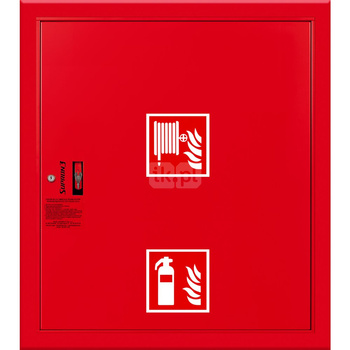 Hydrant DN52 wnękowy z miejscem na gaśnicę pod zwijadłem, wąż 20m, zamek patent, RAL 3000