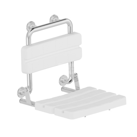 LEHNEN FUNKTION Siedzisko białe prysznicowe składane z oparciem, wypolerowane